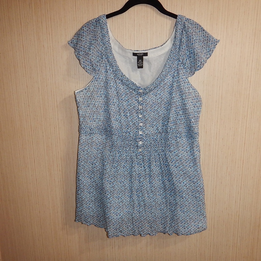Alfani Silk Blue Green printed top